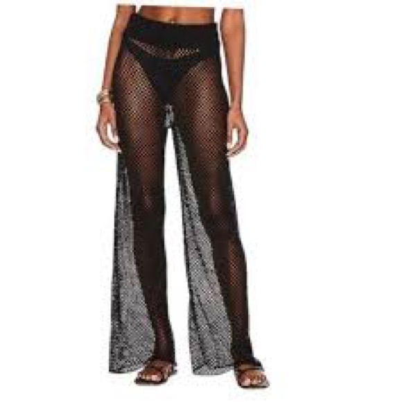 WeWoreWhat Pants - WeWoreWhat Black Crochet Coverup Pants Cotton Drawstring Pull On S $79